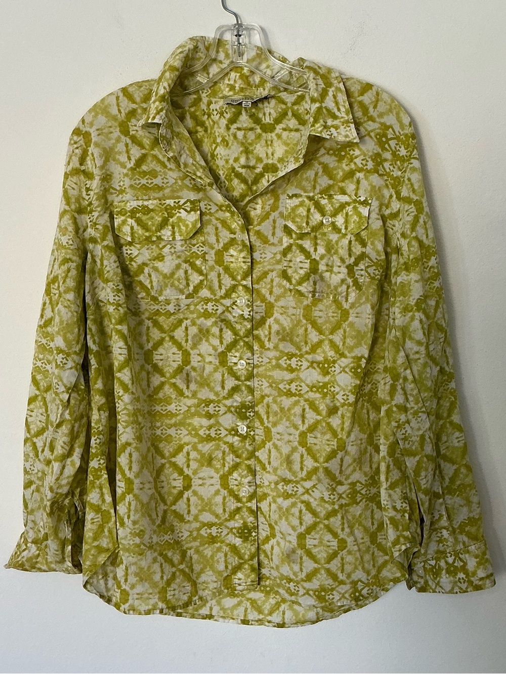 Jones New York Sport Woman 1X Green White Abstract Button Front Blouse